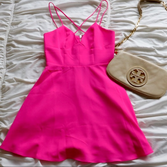 NBD X Revolve Bright Pink Fit & Flare Dress - Picture 2 of 5